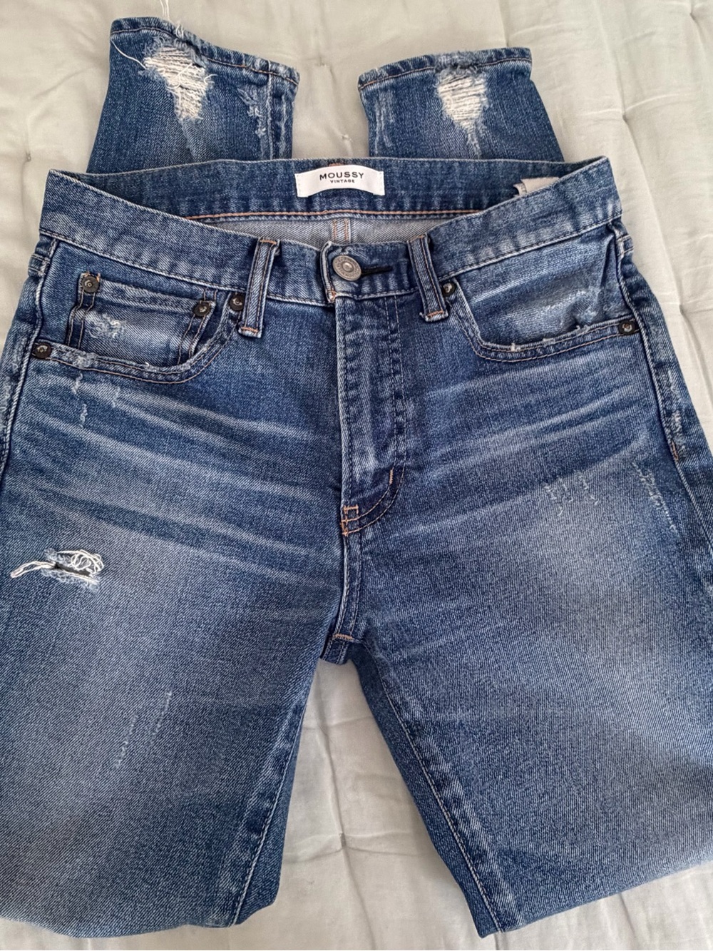 Moussy Women’s Blue Distressed Skinny Straight Jeans